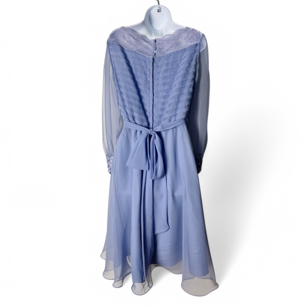 Miss Elliette - Women’s Vintage Belted Chiffon Dress Lace Periwinkle‎ 60s Sz. 10 - Picture 2 of 10